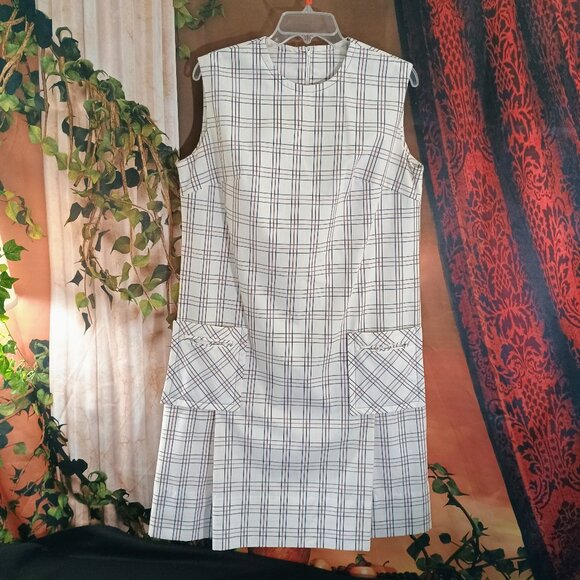 ECU: Vintage 70s Hob-nobbe White Plaid Mod Shift Dress Pockets Size see desc - Picture 2 of 7